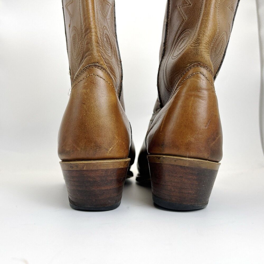 Thom McAn Western Cowboy Boots Mens Sz 9.5 Brown Leather Made in USA Vintage 70s - Picture 5 of 9